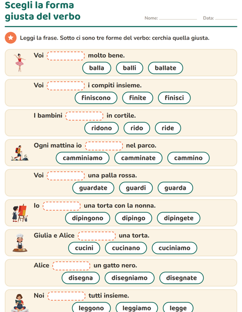 Anteprima della scheda di Il presente dei verbi per Scuola primaria classe seconda