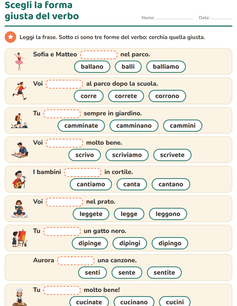 Anteprima della scheda di Il presente dei verbi per Scuola primaria classe seconda