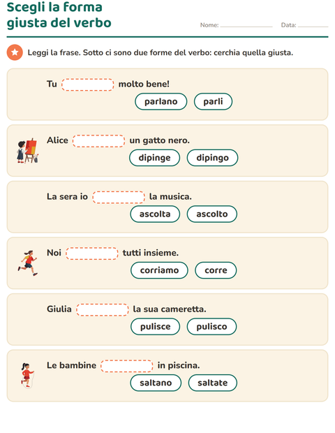 Anteprima della scheda di Il presente dei verbi per Scuola primaria classe seconda