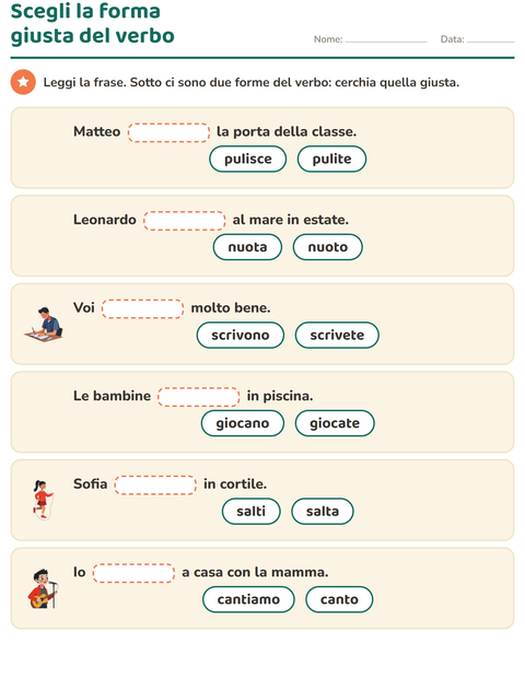 Anteprima della scheda di Il presente dei verbi per Scuola primaria classe seconda