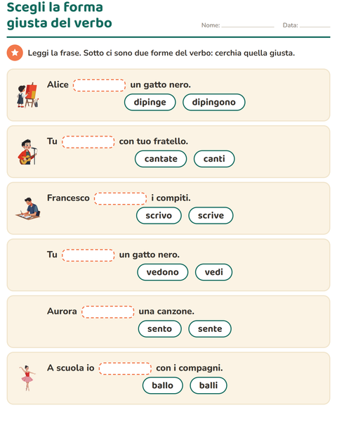 Anteprima della scheda di Il presente dei verbi per Scuola primaria classe seconda