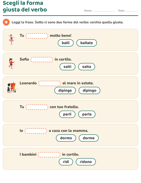 Anteprima della scheda di Il presente dei verbi per Scuola primaria classe seconda