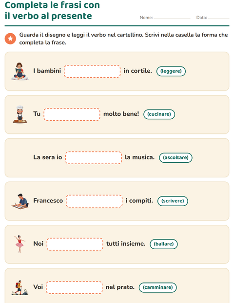 Anteprima della scheda di Il presente dei verbi per Scuola primaria classe seconda