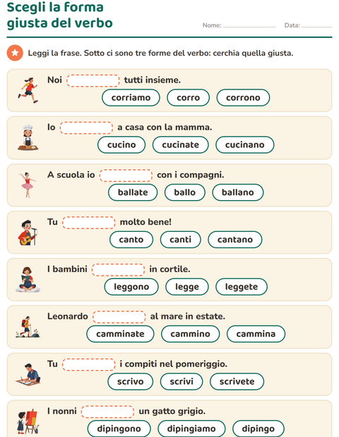 Anteprima della scheda di Il presente dei verbi per Scuola primaria classe seconda