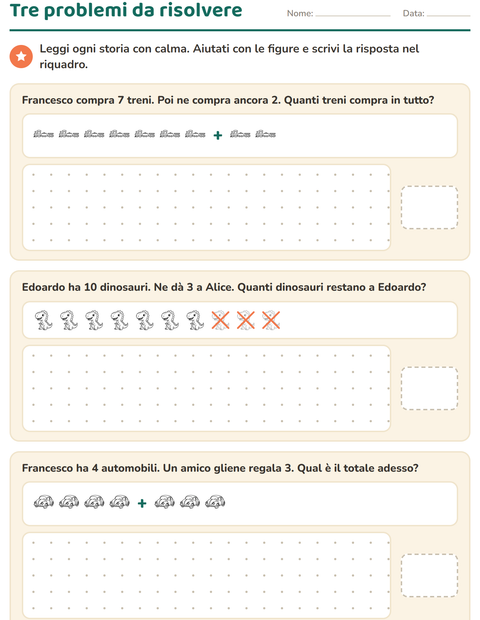 Anteprima della scheda di Problemi con addizioni e sottrazioni con Giocattoli BN per Scuola primaria classe prima