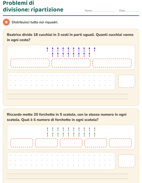 Anteprima della scheda di Problemi con addizioni e sottrazioni con Utensili da cucina per Scuola primaria classe terza