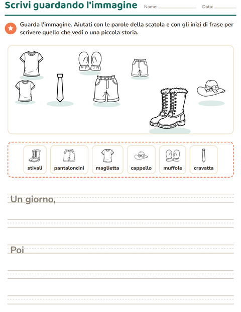 Anteprima della scheda di Produzione scritta con Abbigliamento BN per Scuola primaria classe seconda