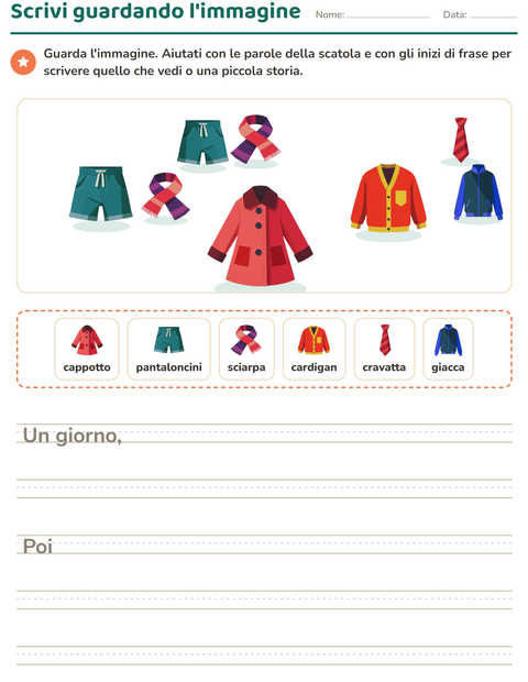 Anteprima della scheda di Produzione scritta con Abbigliamento per Scuola primaria classe seconda