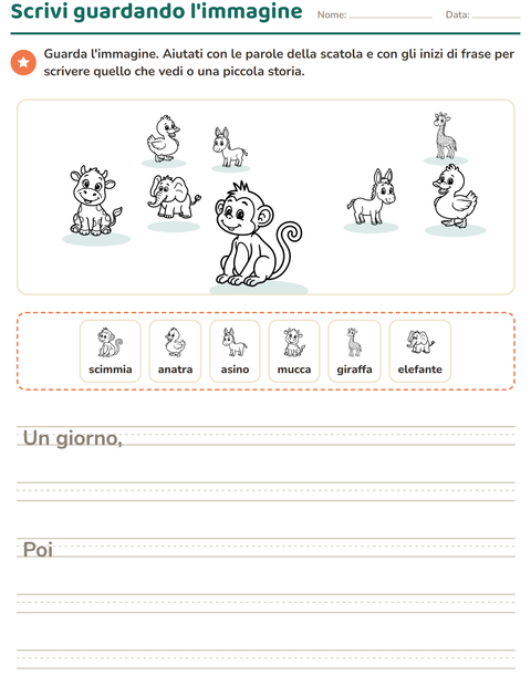 Anteprima della scheda di Produzione scritta con Animali BN 3 per Scuola primaria classe seconda