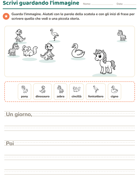 Anteprima della scheda di Produzione scritta con Animali BN 5 per Scuola primaria classe seconda