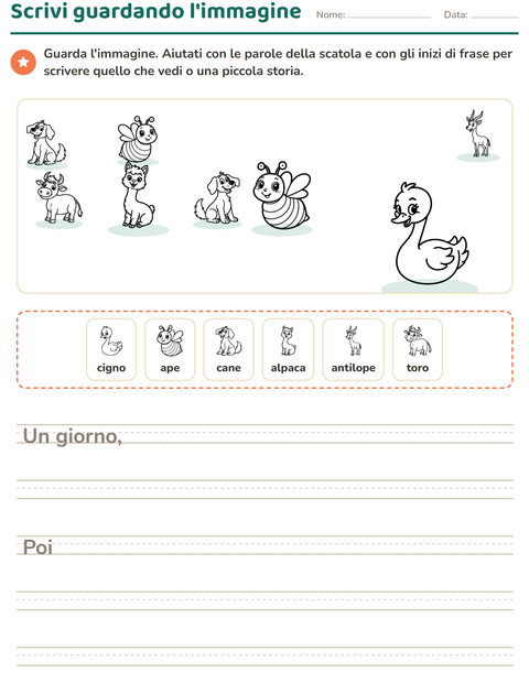 Anteprima della scheda di Produzione scritta con Animali della fattoria BN per Scuola primaria classe seconda