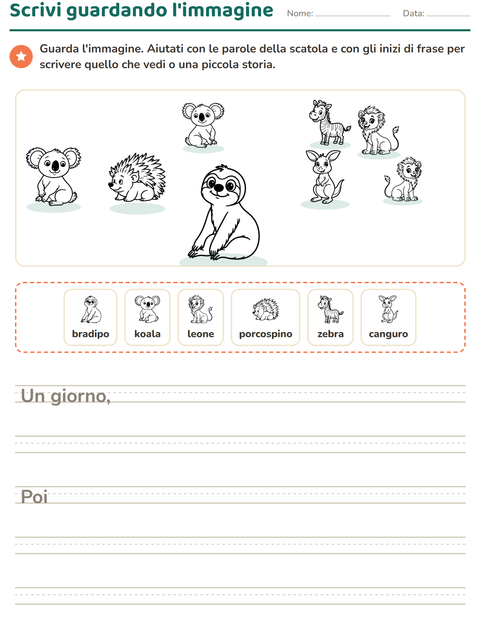 Anteprima della scheda di Produzione scritta con Animali dello zoo BN per Scuola primaria classe seconda