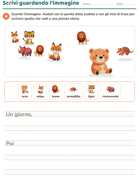 Anteprima della scheda di Produzione scritta con Animali dello zoo per Scuola primaria classe seconda