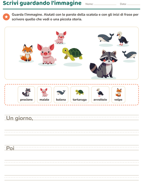 Anteprima della scheda di Produzione scritta con Animali per Scuola primaria classe seconda