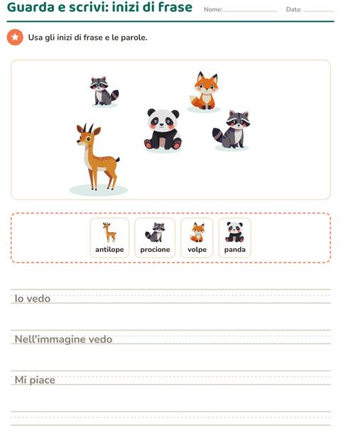 Anteprima della scheda di Produzione scritta con Animali per Scuola primaria classe seconda
