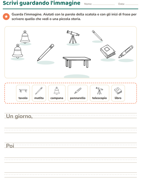 Anteprima della scheda di Produzione scritta con Aula (B/N) per Scuola primaria classe seconda