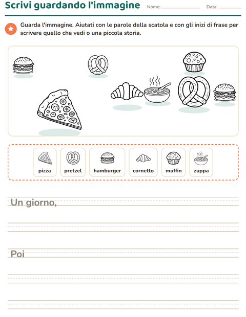 Anteprima della scheda di Produzione scritta con Cibo BN 2 per Scuola primaria classe seconda
