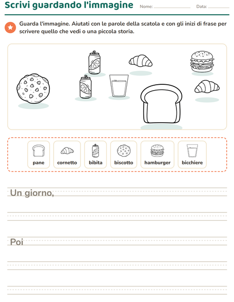 Anteprima della scheda di Produzione scritta con Cibo BN 3 per Scuola primaria classe seconda