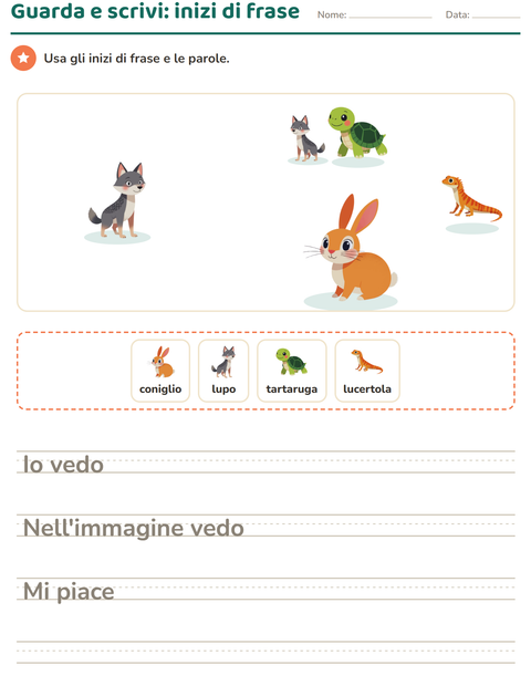 Anteprima della scheda di Produzione scritta con Creature della foresta per Scuola primaria classe seconda