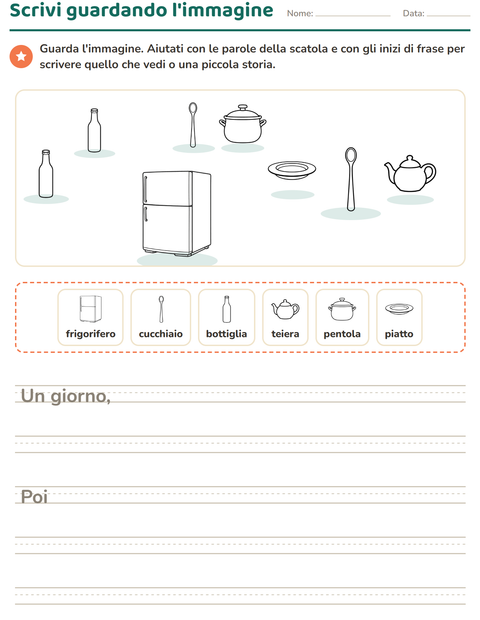 Anteprima della scheda di Produzione scritta con Cucina BN per Scuola primaria classe seconda