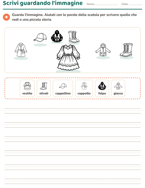 Anteprima della scheda di Produzione scritta con Abbigliamento BN per Scuola primaria classe seconda