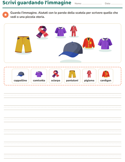 Anteprima della scheda di Produzione scritta con Abbigliamento per Scuola primaria classe seconda