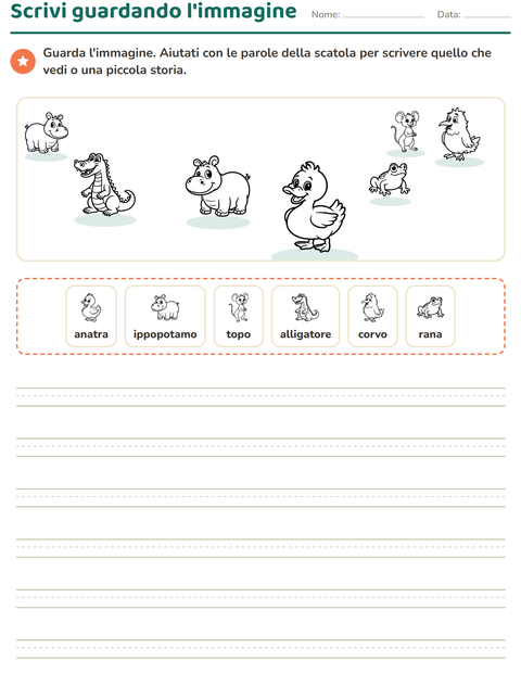 Anteprima della scheda di Produzione scritta con Animali BN 3 per Scuola primaria classe seconda
