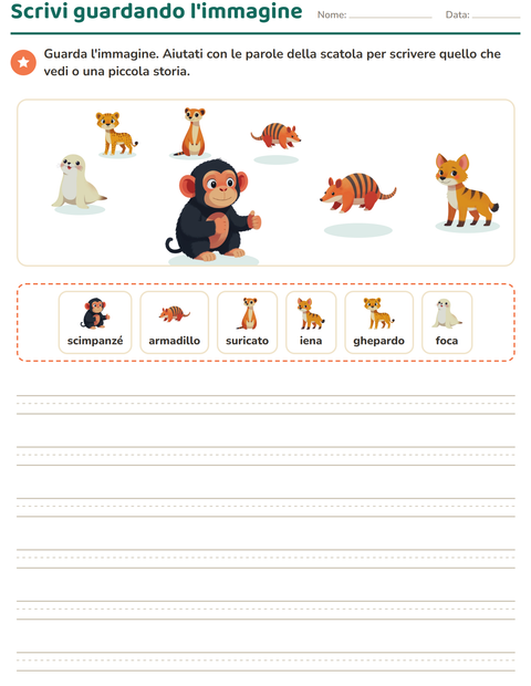 Anteprima della scheda di Produzione scritta con Animali dello zoo per Scuola primaria classe seconda