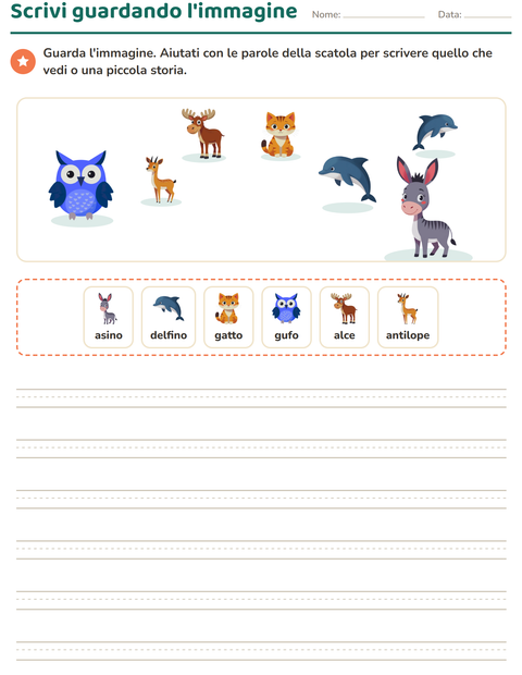 Anteprima della scheda di Produzione scritta con Animali per Scuola primaria classe seconda