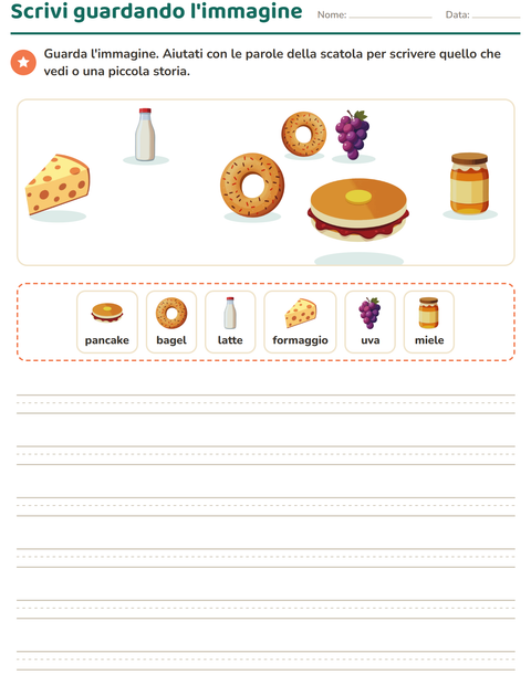 Anteprima della scheda di Produzione scritta con Colazione per Scuola primaria classe seconda