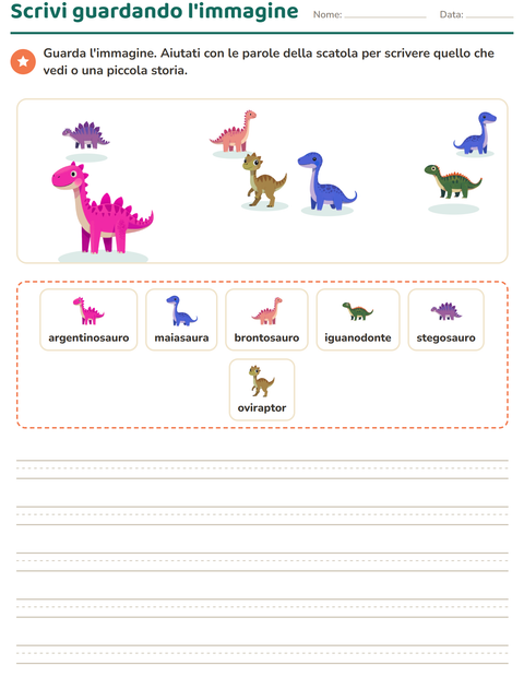 Anteprima della scheda di Produzione scritta con Dinosauri per Scuola primaria classe seconda