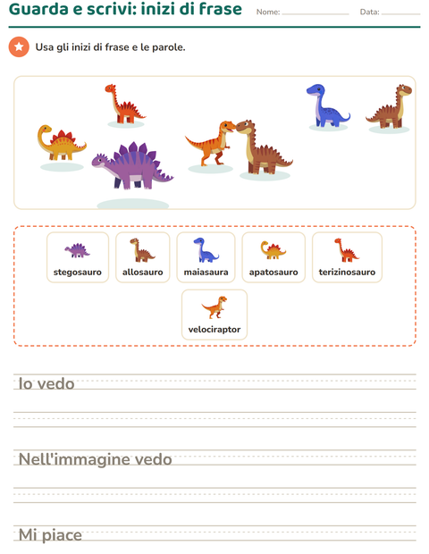 Anteprima della scheda di Produzione scritta con Dinosauri per Scuola primaria classe seconda