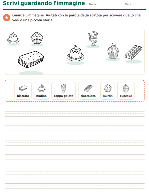 Anteprima della scheda di Produzione scritta con Dolce (B/N) per Scuola primaria classe seconda
