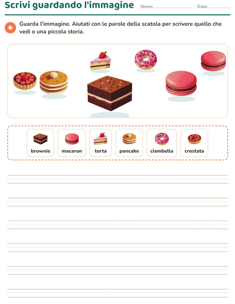 Anteprima della scheda di Produzione scritta con Dolci e dolciumi per Scuola primaria classe seconda