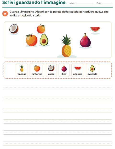 Anteprima della scheda di Produzione scritta con Frutta per Scuola primaria classe seconda