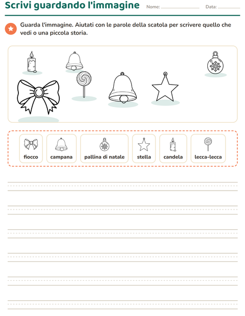 Anteprima della scheda di Produzione scritta con Natale B&N per Scuola primaria classe seconda