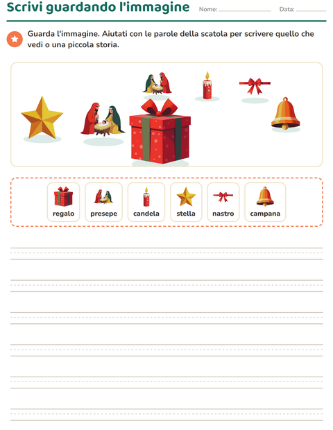 Anteprima della scheda di Produzione scritta con Natale per Scuola primaria classe seconda