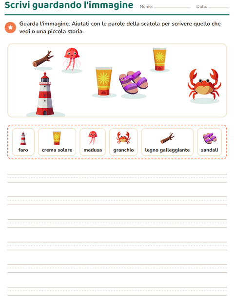 Anteprima della scheda di Produzione scritta con Spiaggia per Scuola primaria classe seconda