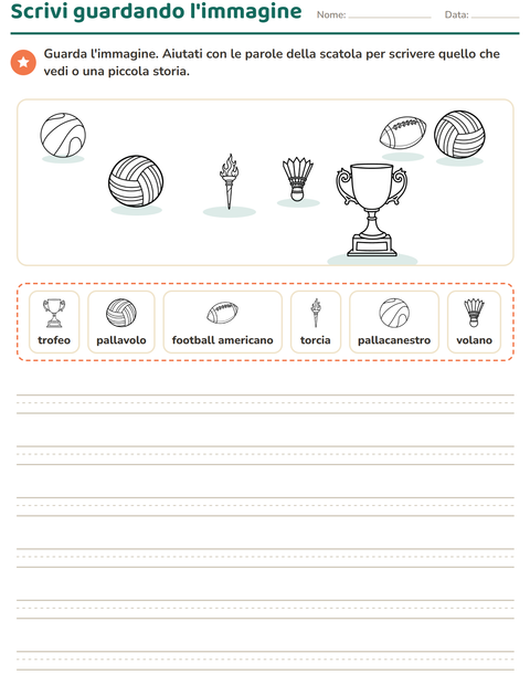 Anteprima della scheda di Produzione scritta con Sport BN 2 per Scuola primaria classe seconda