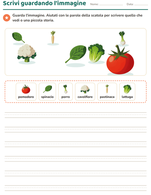 Anteprima della scheda di Produzione scritta con Verdure per Scuola primaria classe seconda