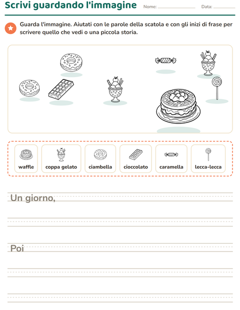 Anteprima della scheda di Produzione scritta con Dolce (B/N) per Scuola primaria classe seconda