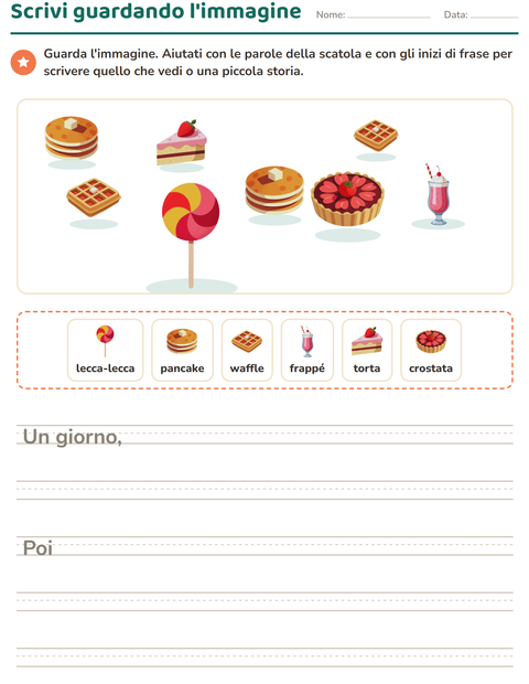 Anteprima della scheda di Produzione scritta con Dolci e dolciumi per Scuola primaria classe seconda