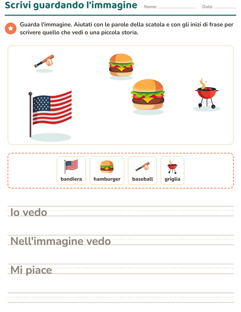 Anteprima della scheda di Produzione scritta con 4 luglio per Scuola primaria classe seconda