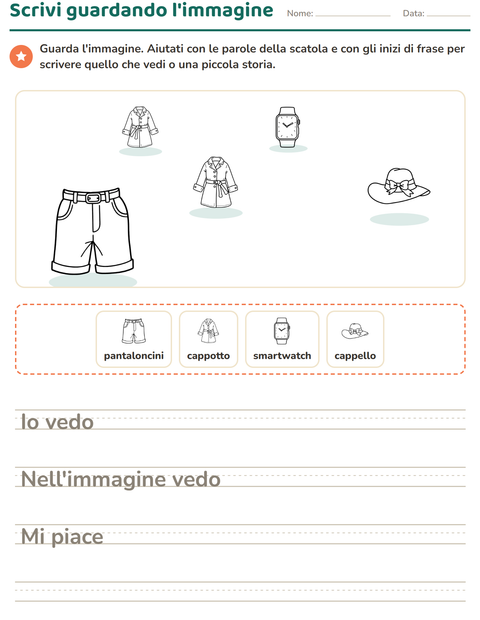 Anteprima della scheda di Produzione scritta con Abbigliamento BN per Scuola primaria classe seconda