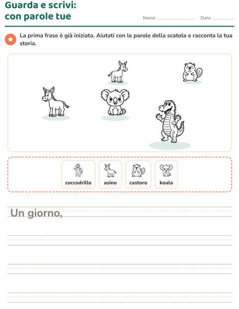 Anteprima della scheda di Produzione scritta con Animali BN 4 per Scuola primaria classe seconda