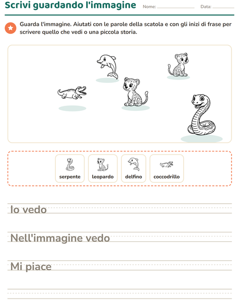 Anteprima della scheda di Produzione scritta con Animali BN 5 per Scuola primaria classe seconda