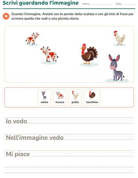 Anteprima della scheda di Produzione scritta con Animali della fattoria per Scuola primaria classe seconda