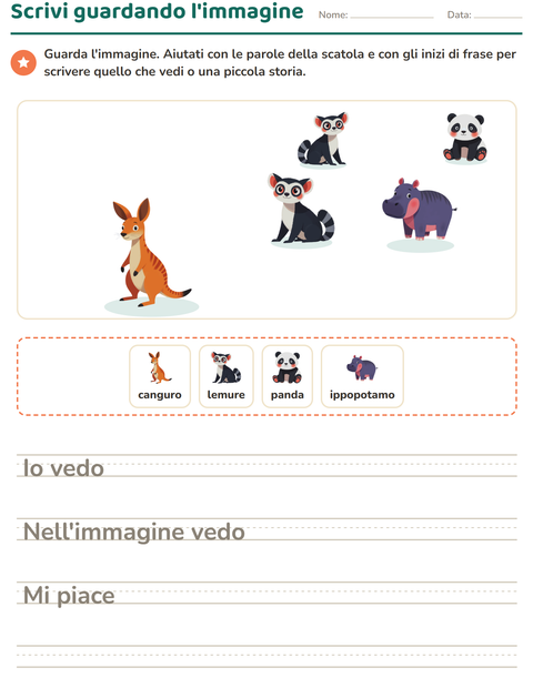 Anteprima della scheda di Produzione scritta con Animali dello zoo per Scuola primaria classe seconda
