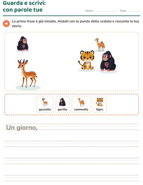 Anteprima della scheda di Produzione scritta con Animali dello zoo per Scuola primaria classe seconda