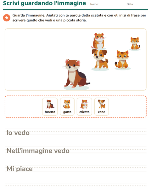 Anteprima della scheda di Produzione scritta con Animali domestici per Scuola primaria classe seconda